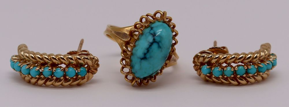 Appraisal: JEWELRY Turquoise and Gold Jewelry Grouping Includes a pair of