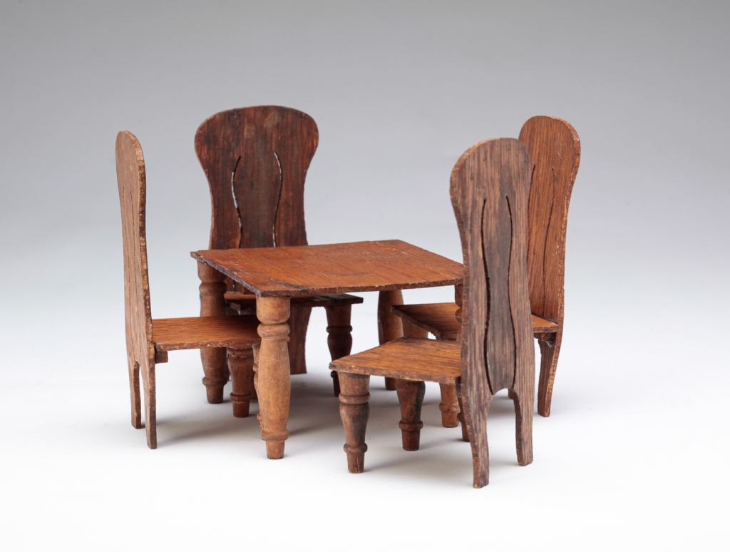 Appraisal: AMERICAN FOLK ART DOLL TABLE AND CHAIRS Early th century