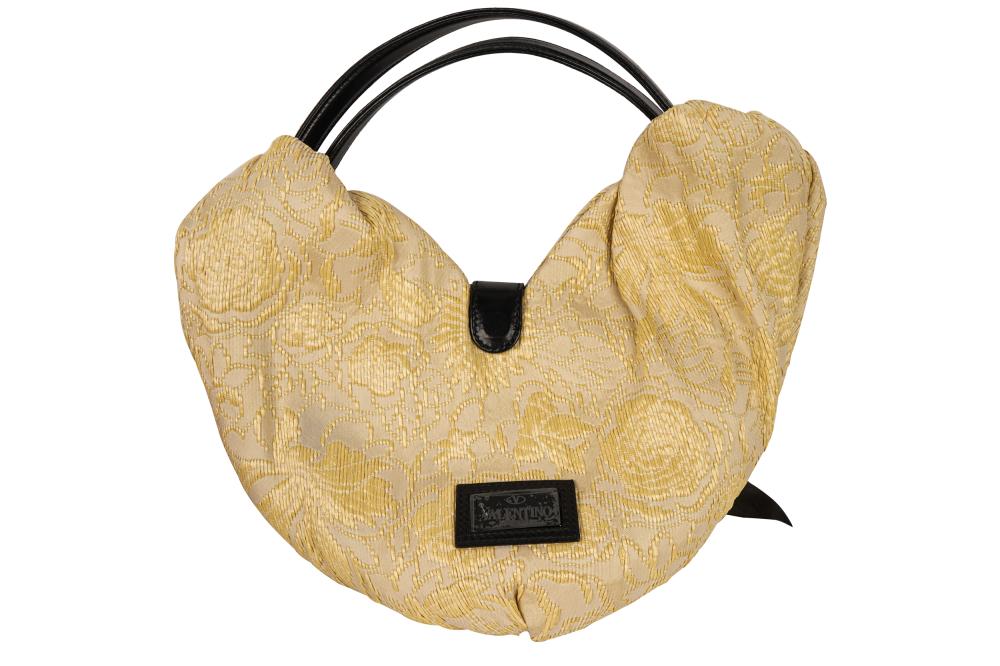 Appraisal: VALENTINO BEIGE 'HEART' HOBO BAGtropical floral embroidery in hay with