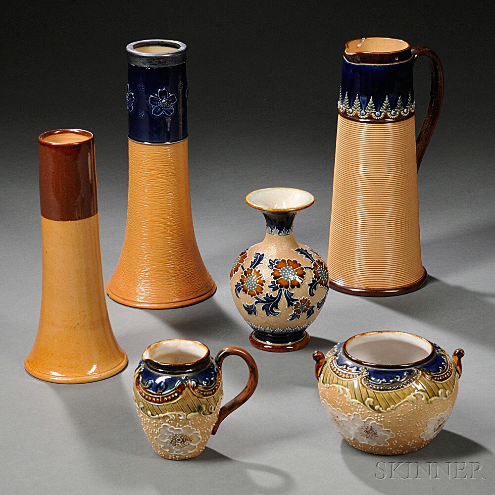 Appraisal: Six Doulton Stoneware Items England late th early th century