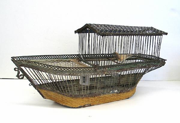 Appraisal: An unusual French t le piente boat form bird cage