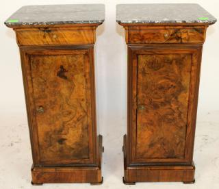 Appraisal: Pair Louis Philippe chevets in burl walnut Pair French Louis