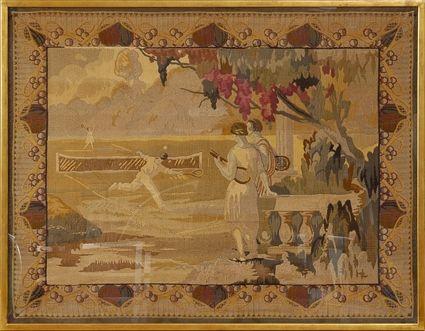 Appraisal: FRENCH ART DECO MACHINE WOVEN TAPESTRY Worked with a tennis