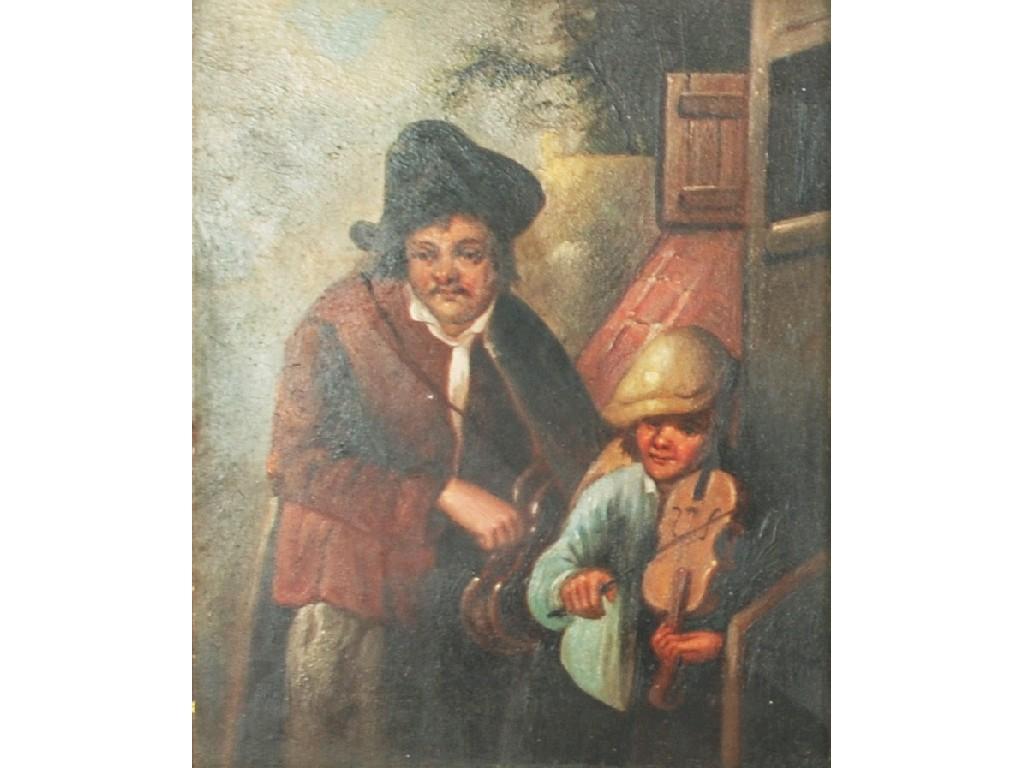 Appraisal: CONTINENTAL SCHOOL nineteenth century OIL PAINTING ON METAL two peasant