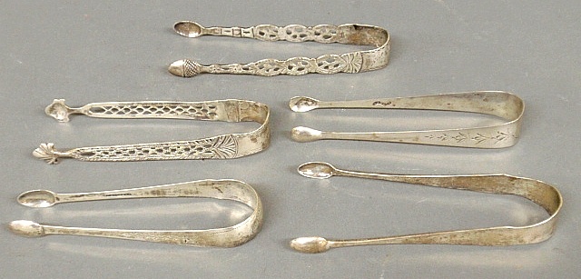 Appraisal: - Five silver sugar tongs th th c incl McFee