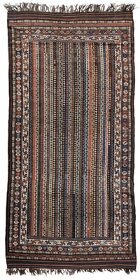 Appraisal: Afshar Rug Persian central rectangular panel with multi-colored rows of