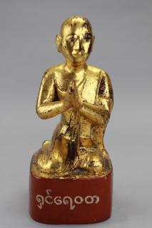 Appraisal: th C Carved Gilt Wood Kneeling Monk Figure th C