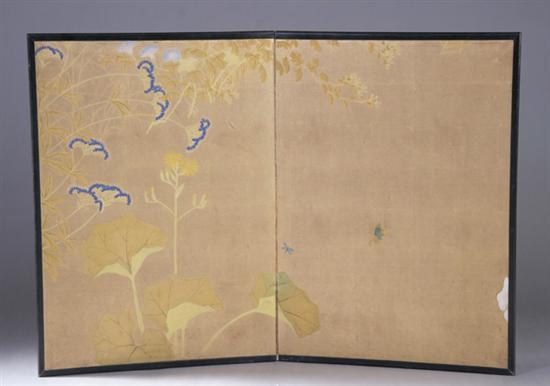 Appraisal: ANONYMOUS Japanese th century Flowers Two-fold screen ink and color