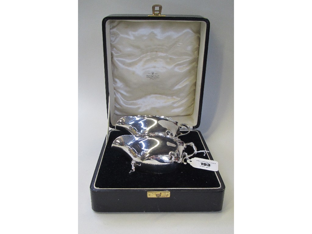 Appraisal: Cased pair of silver sauceboats Birmingham