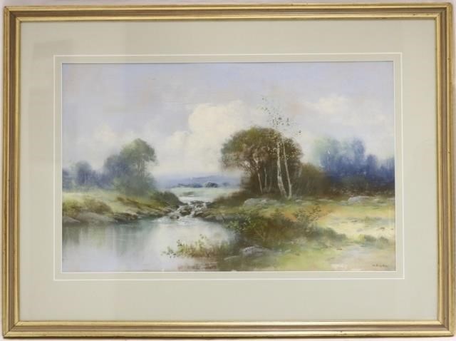 Appraisal: WILLIAM ALLEN WALL - NEW BEDFORD GOUACHE LANDSCAPE WITH STREAM