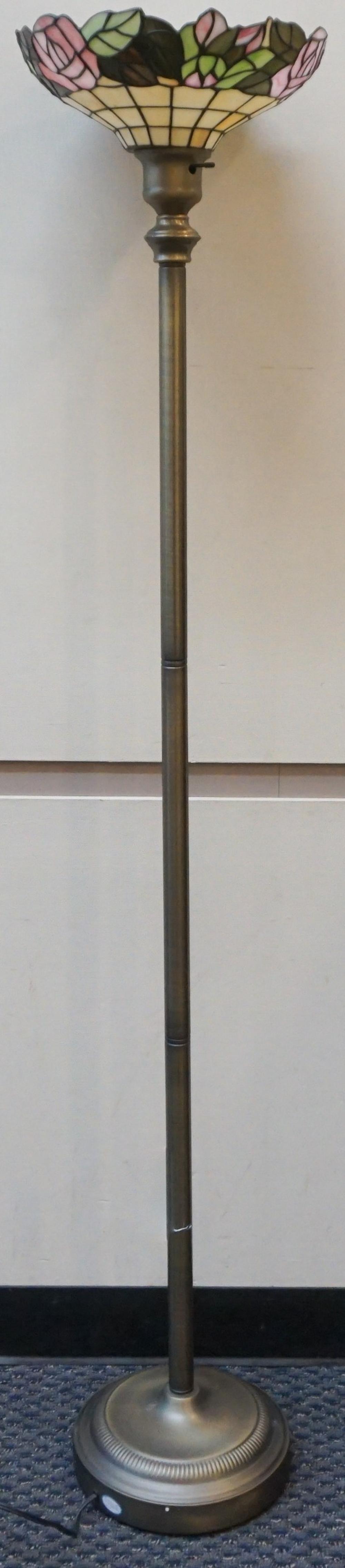 Appraisal: BRASS FINISH FAUX LEADED GLASS TORCHIERE FLOOR LAMP HEIGHT IN