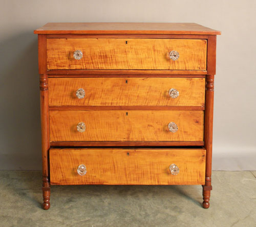 Appraisal: Sheraton tiger maple and cherry chest of drawers ca h