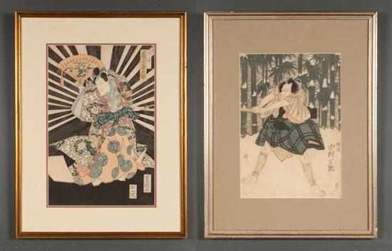 Appraisal: Two Japanese color woodcuts Toyokuni II Kabuki actor holding a