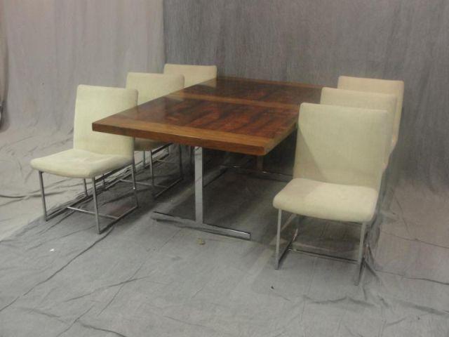 Appraisal: Midcentury Dining Set Table with chrome base and upholstered chrome