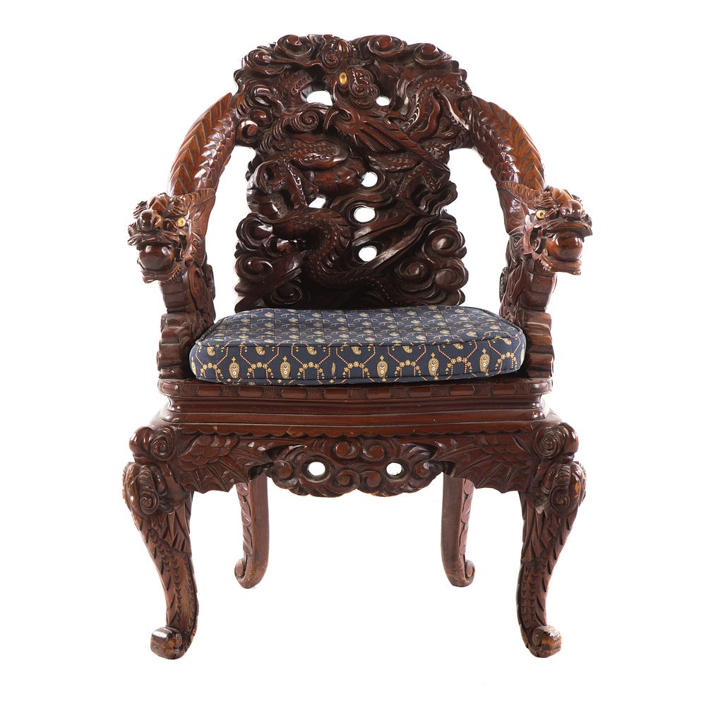 Appraisal: Chinese Export Carved Wood Arm Chair First quarter- th century