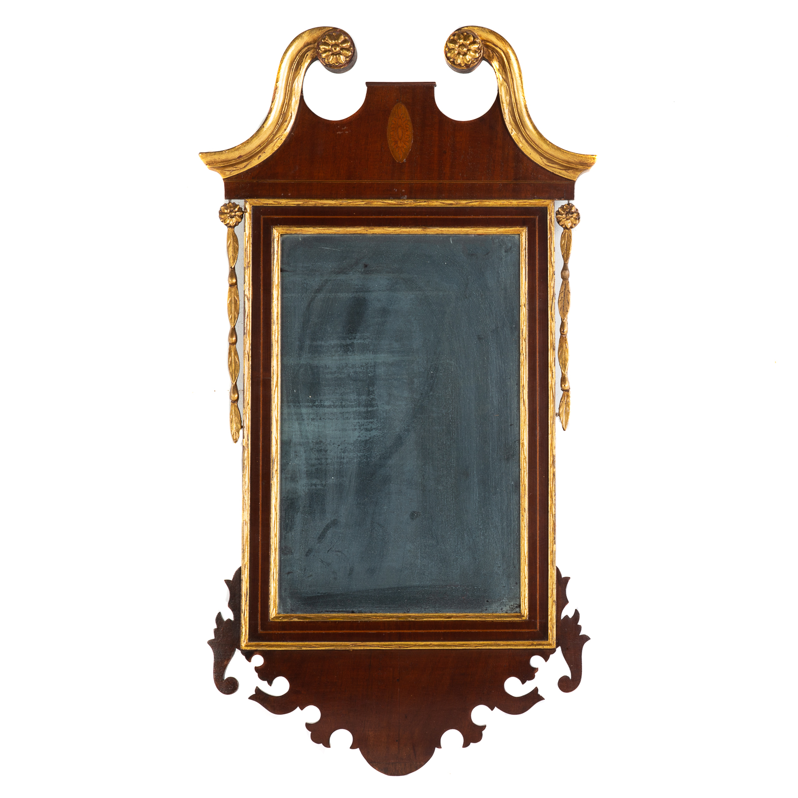 Appraisal: GEORGE III INLAID MAHOGANY GILT MIRROR Circa - having broken