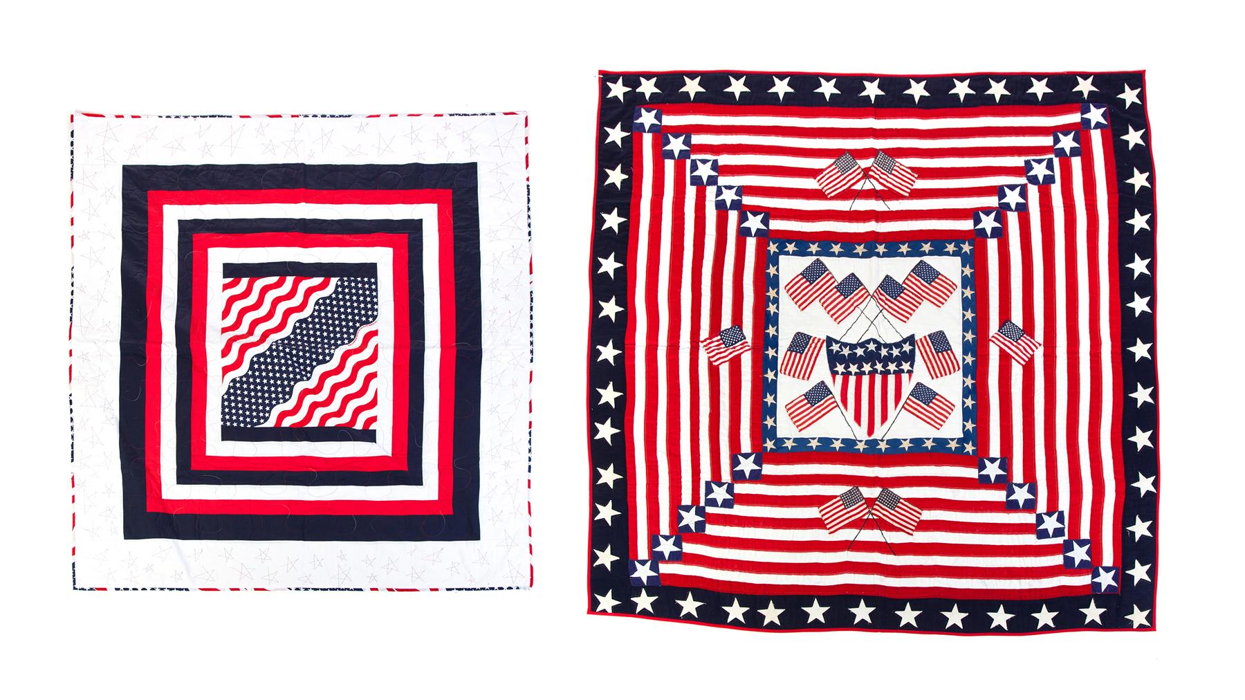 Appraisal: TWO PATRIOTIC PIECEWORK QUILTS Late th-early st century Red white