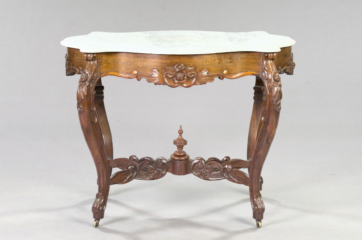 Appraisal: American Rococo Revival Rosewood and Marble-Top Center Table third quarter