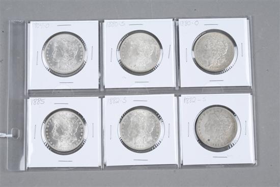 Appraisal: SIX MORGAN SILVER DOLLARS Years -S -O two -S and