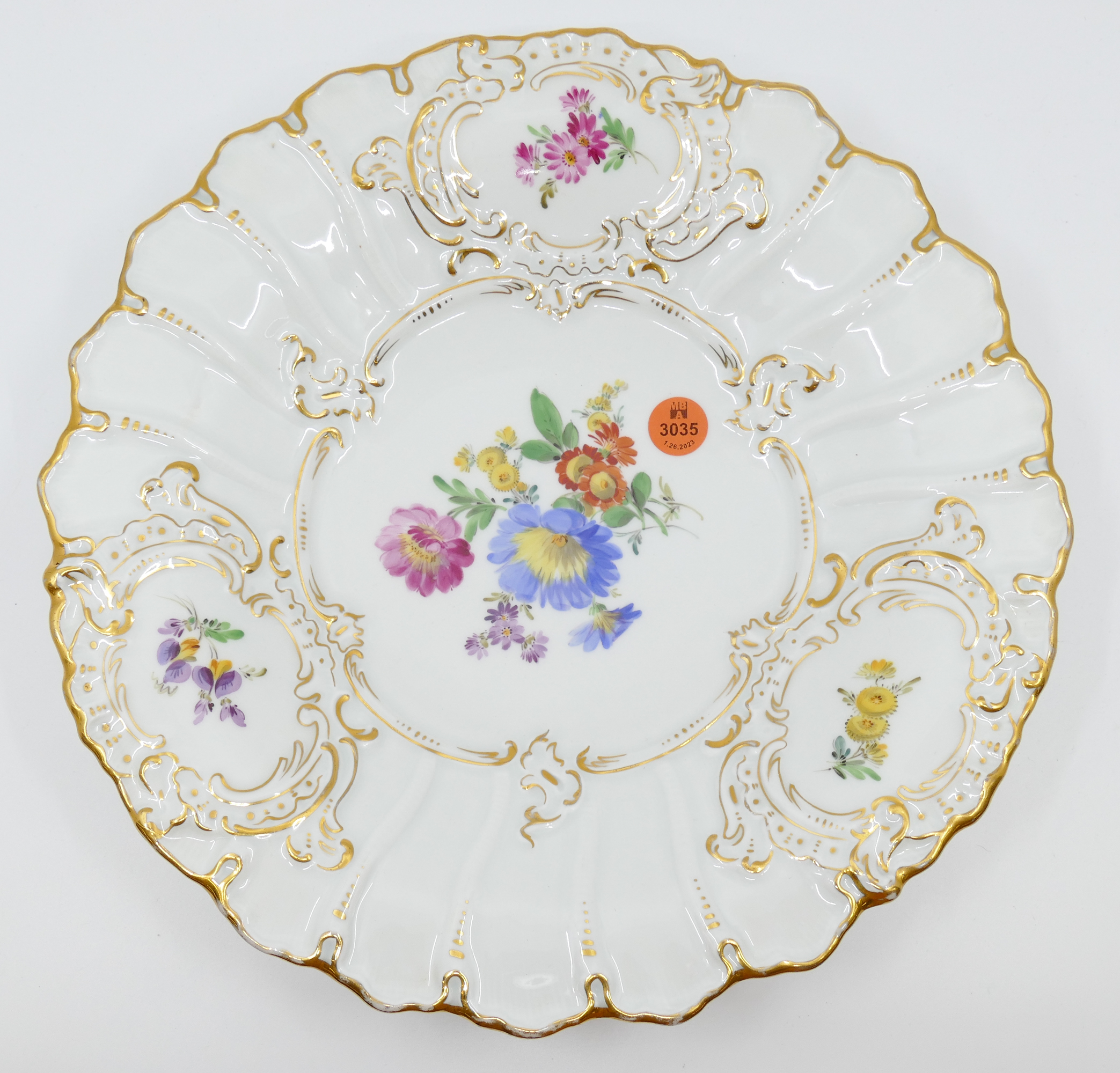 Appraisal: Meissen Floral Gilt Scalloped Cabinet Porcelain Plate Measures '' Excellent