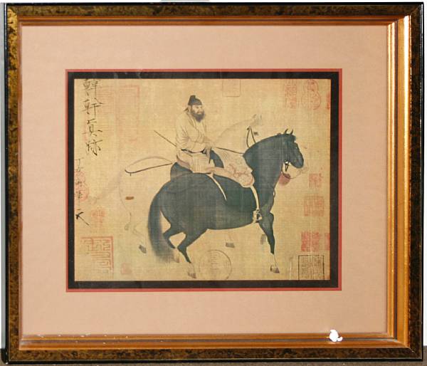 Appraisal: A framed Chinese equestrian print and an additional frame framed