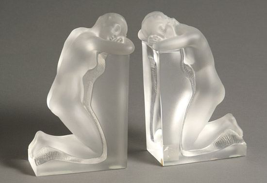 Appraisal: Pair of Lalique Frosted and Molded Glass 'Reverie' Bookends Last