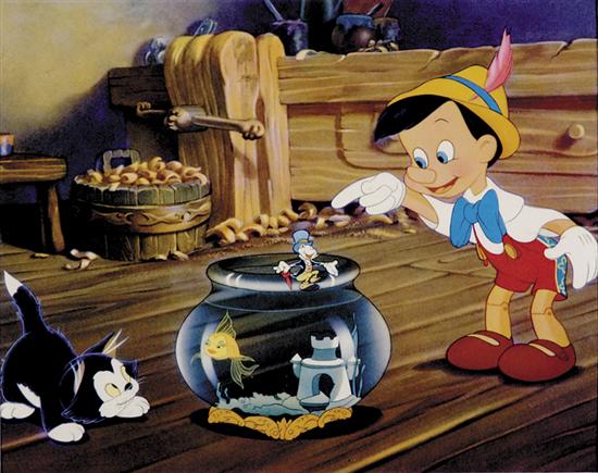 Appraisal: Walt Disney's Pinocchio circa FOUR SCENES OF PINOCCHIO WITH GEPETTO