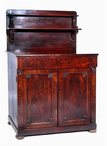 Appraisal: An early Victorian mahogany chiffonier the raised back with twin