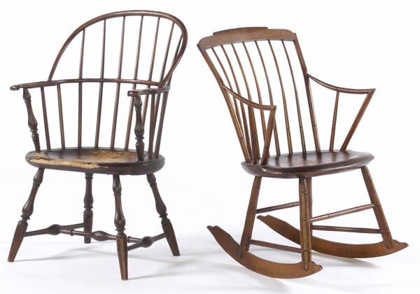 Appraisal: WINDSOR Knuckle-arm chair and step-down rocker x x