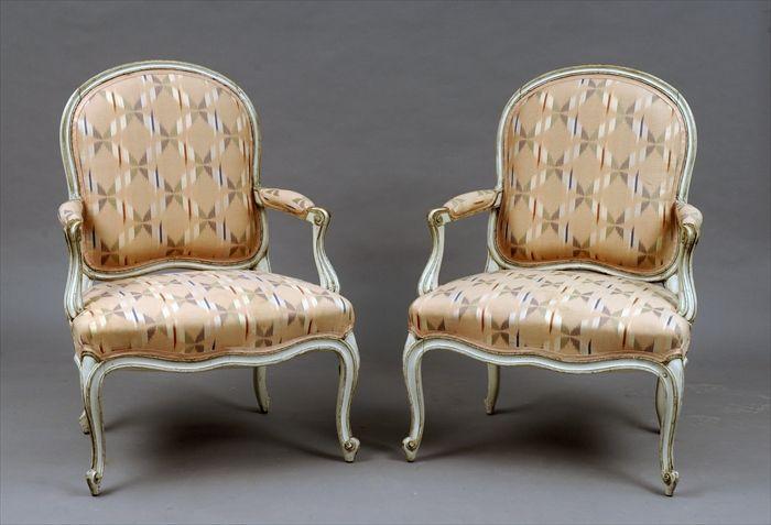 Appraisal: Pair of Louis XV-Style Painted Fauteuils x x in Provenance