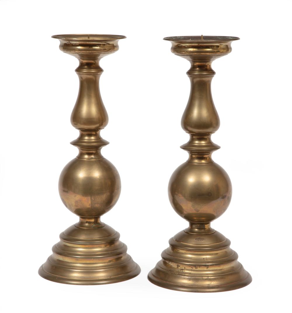 Appraisal: Pair of Monumental Antique Victorian Brass Pricket Candlesticks baluster form