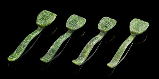 Appraisal: Sale Lot Four Jade Hairpins each carved in the form