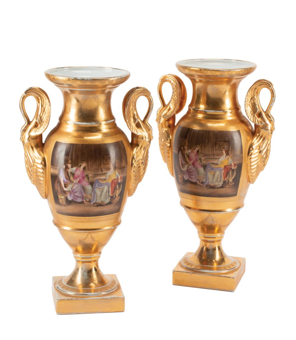 Appraisal: Pair of KPM-Style Polychrome and Gilt Porcelain Vases marked gilt