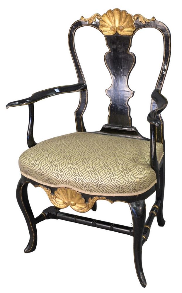 Appraisal: Queen Anne Armchair with shell carved crest rail over vasiform