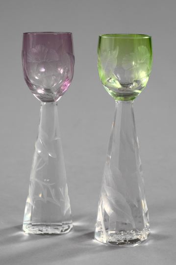 Appraisal: Set of Two Moser Glassworks Bohemia Cut Glass Cordial Goblets