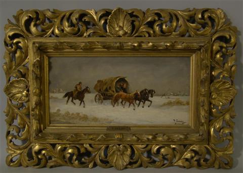 Appraisal: P JNKAY BUDAPEST SNOWSCAPE Oil on panel x in Framed