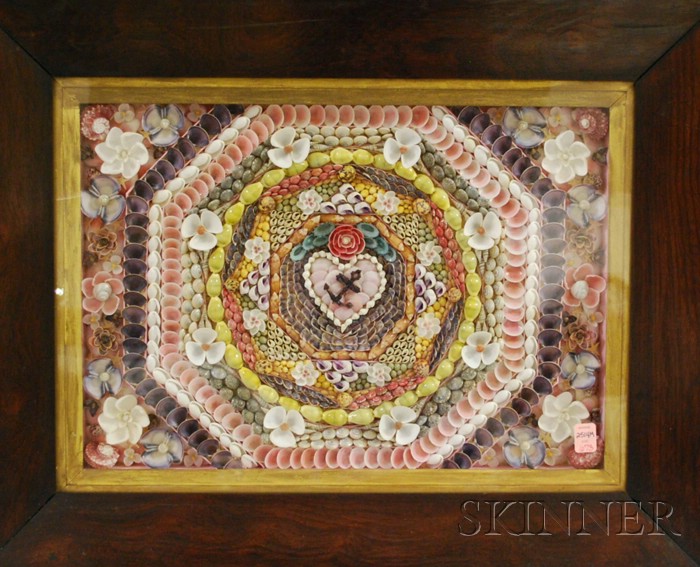 Appraisal: Framed Shellwork Floral and Geometric Sailor's Valentine th century centered