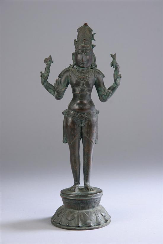 Appraisal: INDIAN BRONZE FIGURE OF CANDRASEKHARA SHIVA Standing in samapada on