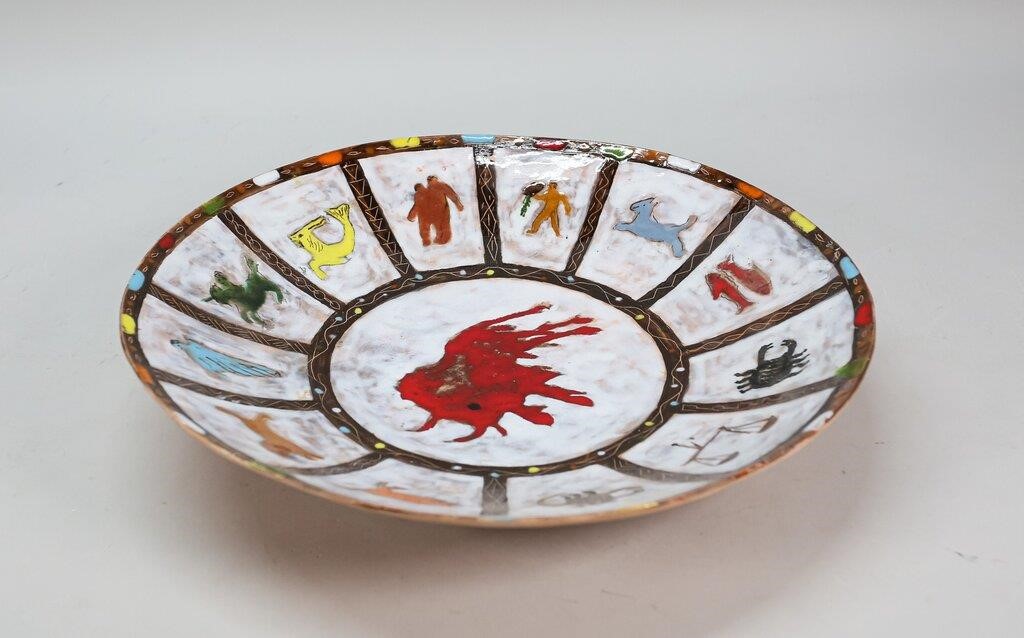 Appraisal: POTTERY ZODIAC CHARGERCeramic zodiac charger with depictions of each of