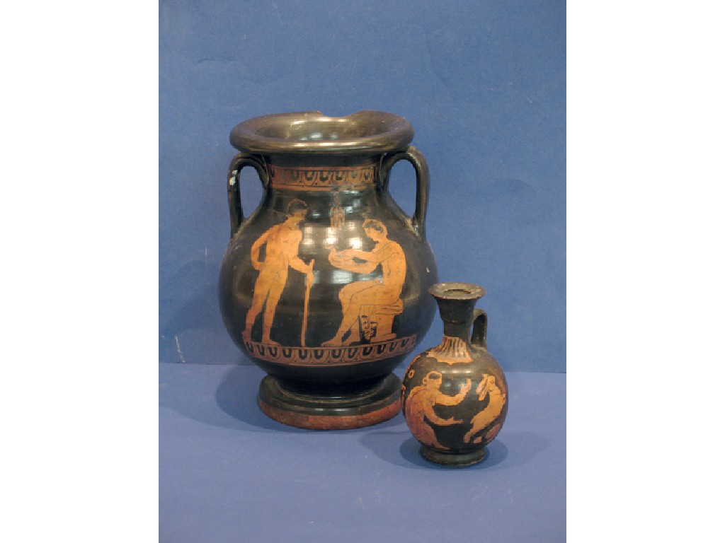 Appraisal: AN ETRUSCAN TYPE TERRACOTTA AND BLACK GLAZE VASE of ovoid