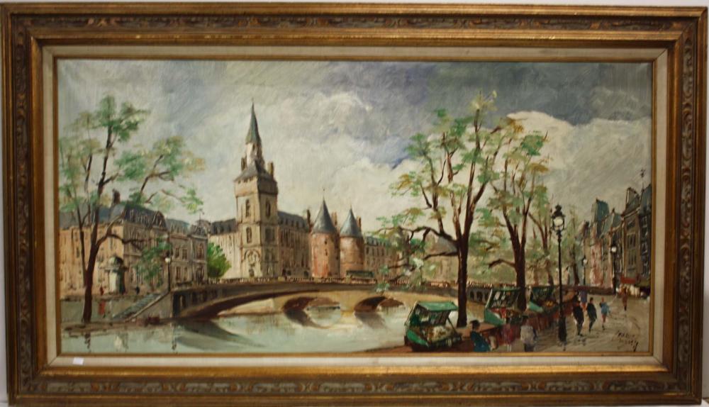 Appraisal: QUAI de l'HORLOGE OIL ON CANVAS Paris street scene with