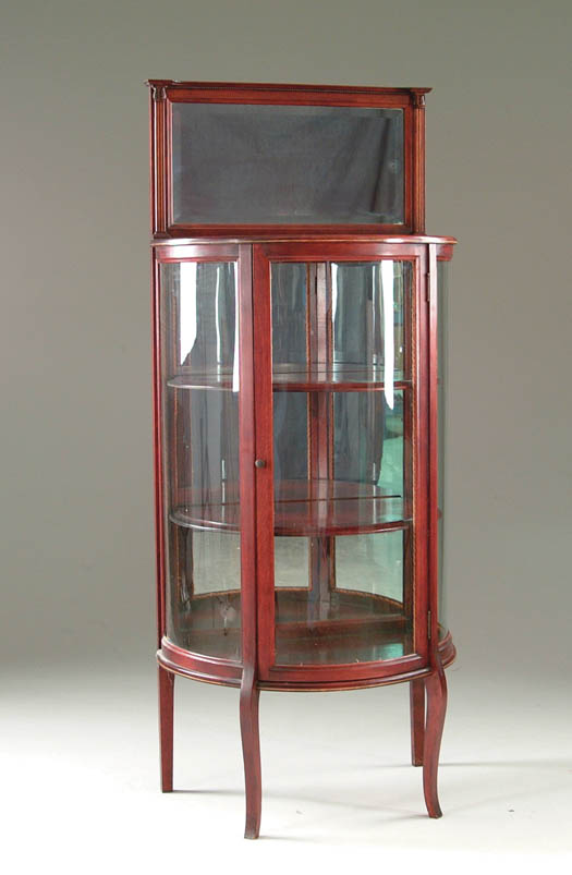 Appraisal: SMALL BOW FRONT MIRROR BACK CURIO CABINET D-shaped with bowed