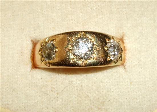 Appraisal: Gypsy set three stone diamond ring on ct gold shank