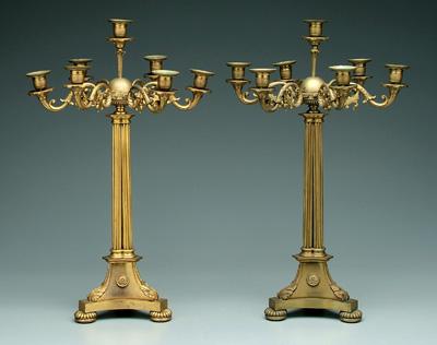 Appraisal: Pair ormolu mounted brass candelabra each with seven cups tapered