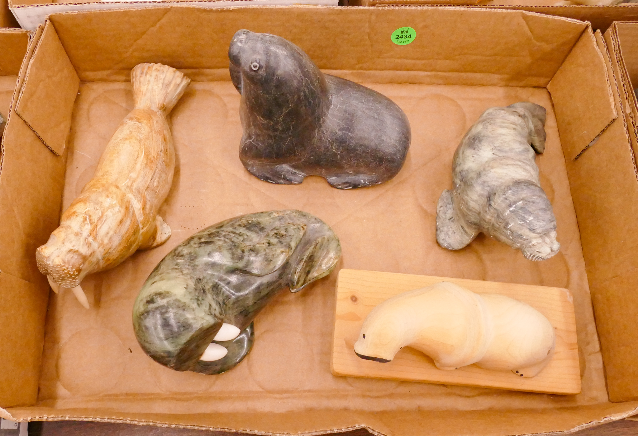 Appraisal: Box pc Alaska Soapstone Seal Carvings Etc- largest ''