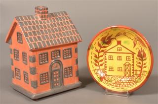 Appraisal: Two Pieces of James Seagreaves Pottery Miniature - story House