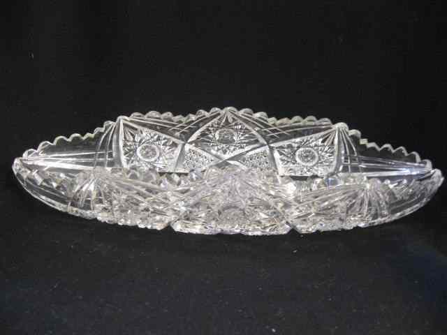 Appraisal: Brilliant Period Cut Glass Celery Dish starburst cross-hatching '' x