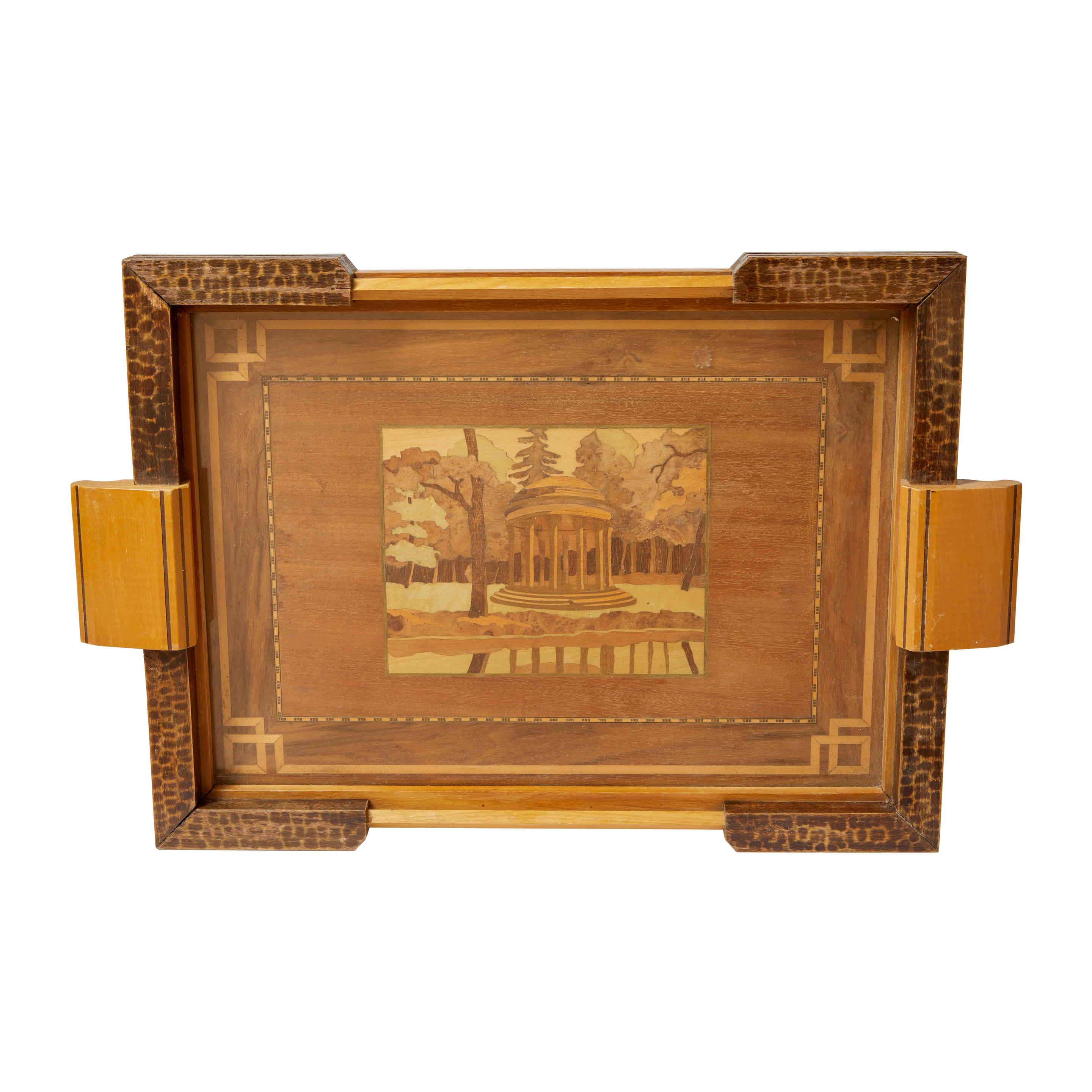 Appraisal: Two Art Deco Marquetry Trays with plexiglass x x in