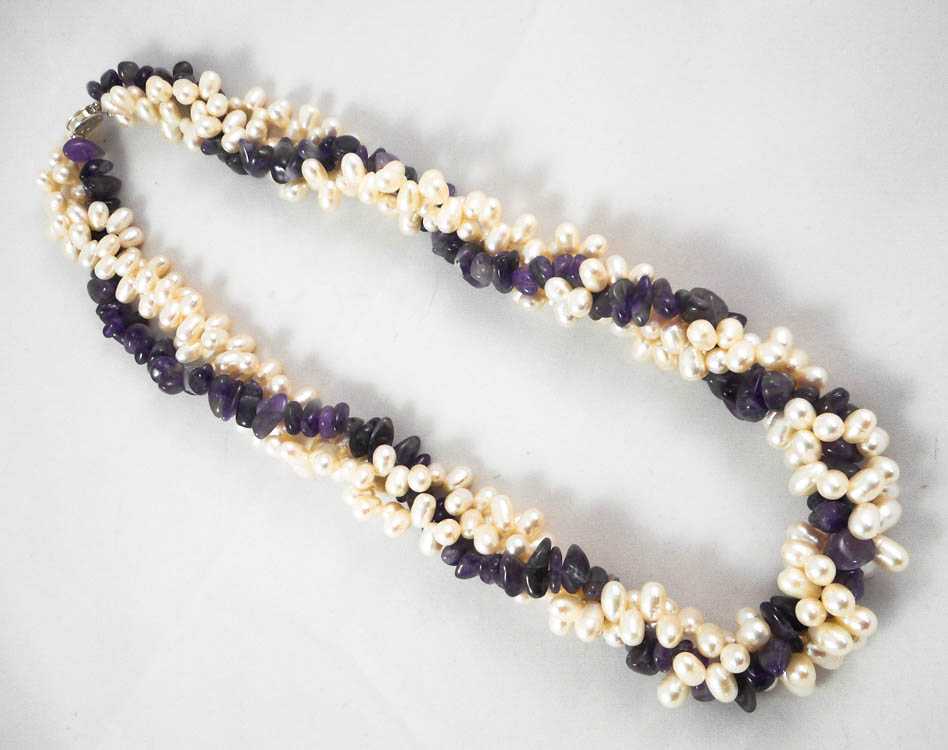 Appraisal: TRIPLE STRAND AMETHYST AND WHITE PEARL NECKLACE inches in length