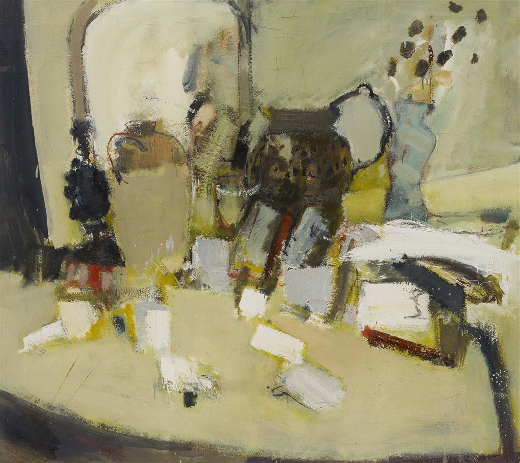 Appraisal: TOM MCKENDRICK SCOTTISH B STILL LIFE WITH MIRROR Oil on